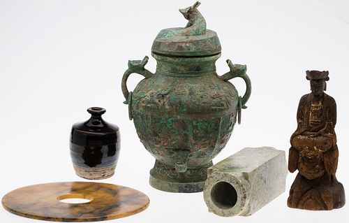 3984857: 5 Chinese Ceramic, Metal and Stone Articles E6RDC
