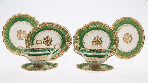 3984863: Pair of English Small Green Tureens and 4 Plates, 19th Century E6RDF