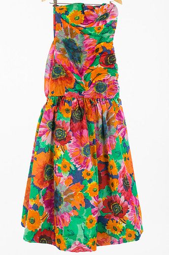 3984889: Arnold Scaasi Boutique, Floral Strapless Evening Gown, Circa 1980's E6RDH