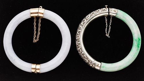 3984906: Two Chinese Jadeite, Gold and Silver Bangles, 20th Century E6RDK