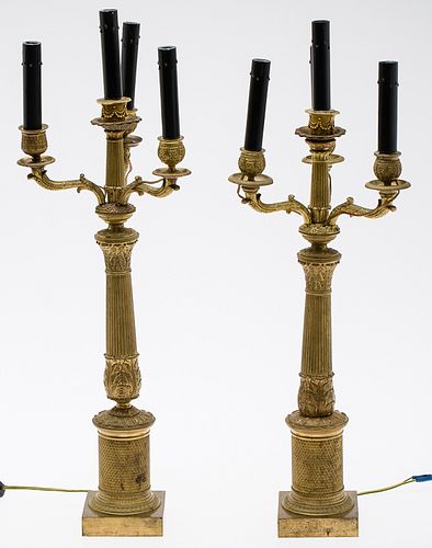 3984913: 2 Similar French 4-Light Candelabra, Now Mounted
 as Lamps, Probably Late 19th Century E6RDJ