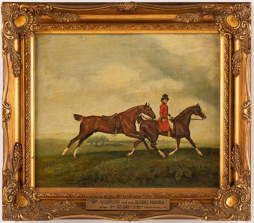 5394311: Preston Russell (GA, , b. 1941) After George Stubbs,
 Two Saddle Horses, Oil on Canvas EE7RDL