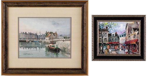 5394342: Two French Works: A. Singlot, Honfleur, Watercolor
 and Small Parisian Street Scene E7RDL