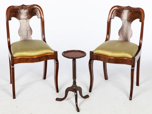 5394356: Pair of American Classical Sabre Leg Side Chairs,
 19th Century and an Occasional Table E7RDJ