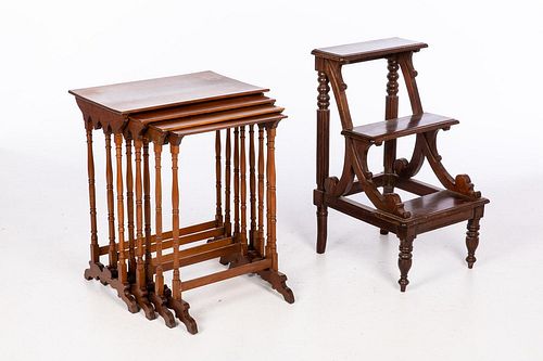 5409009: Set of Four Victorian Mahogany Nesting Tables,
 19th Century and Modern Hardwood Library Steps E7RDJ