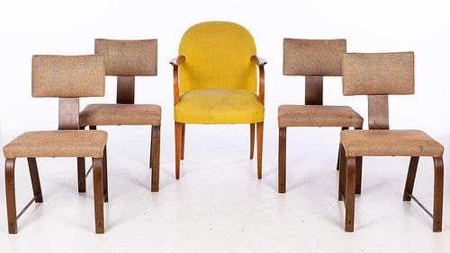 5409044: Set of Four Mid-Century Side Chairs and an Associated Armchair E7RDJ