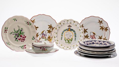 5409069: Group of Eleven Miscellaneous Continental Ceramic
 Plates and a Gravy Boat, Mostly 20th Century E7RDF