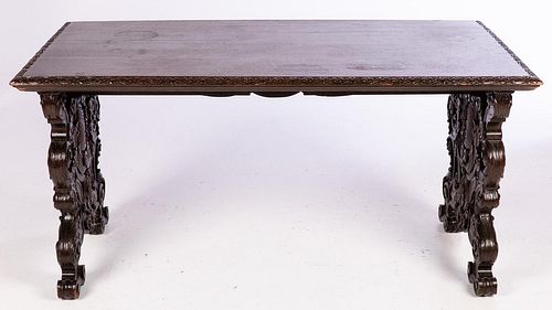 5409123: Italian Renaissance Revival Style Oak Trestle Table, 19th Century E7RDJ