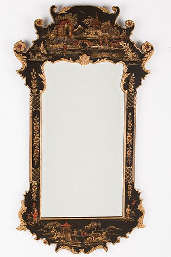 3984950: Queen Anne Style Black Lacquer Mirror, 20th Century E6RDJ