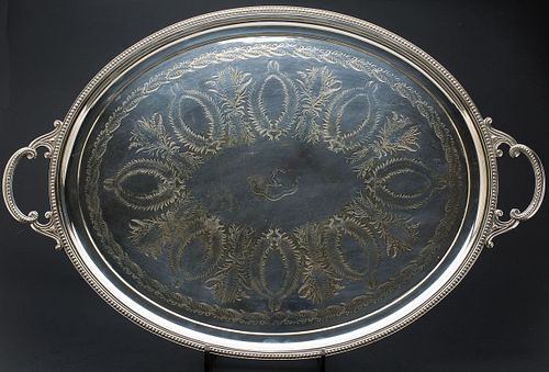 3985039: Silver Plate Handled Serving Tray E6RDQ