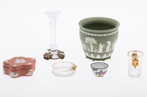 3985053: Group of 6 Glass, Jasperware and Enamel Table Articles E6RDF