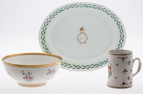 4002135: 2 Pieces of Chinese Export Porcelain and a Reproduction
 Bowl, 18th Century and Later E6RDC