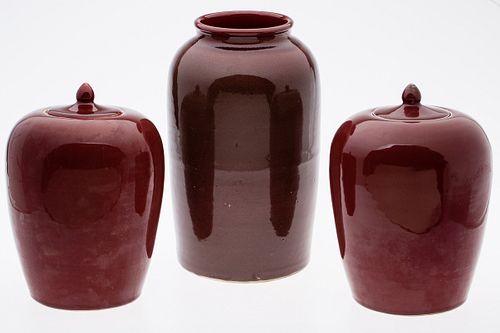 4002150: 3 Chinese Copper Red Glazed Porcelain Vessels, Modern E6RDC