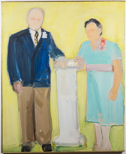 4002216: Charlotte Brieff (New York/Florida, b. 1921), Couple
 on a Yellow Background, Acrylic on Canvas E6RDL