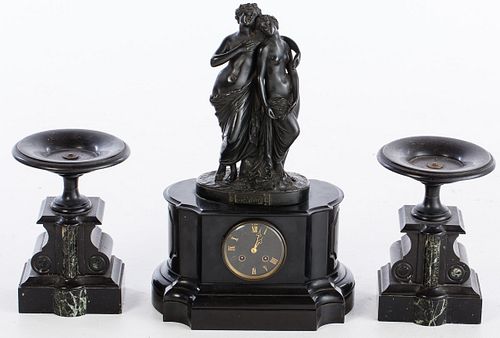 4002236: Joseph Marius Ramus (French, 1805-1888), Les Marguerites,
 Bronze on a Clock Base with Compotes E6RDG