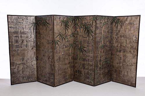 4002399: Japanese 6 Panel Screen Decorated with Birds and
 Foliage, 20th Century E6RDC