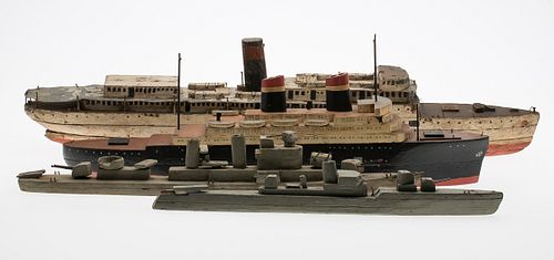 3862988: 4 Painted Wood Ship Models, c. 1950's E4RDJ