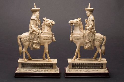 3863012: Pair of Chinese Ivory Figures on Horseback, First Half 20th Century E4RDC