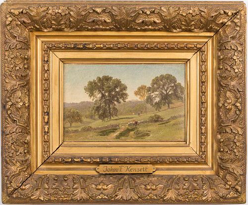 3863018: John Kensett (NY/CT, 1816-1872), Summer Landscape,
 Oil on Paper Laid Down on Canvas, c. 1874 E4RDL