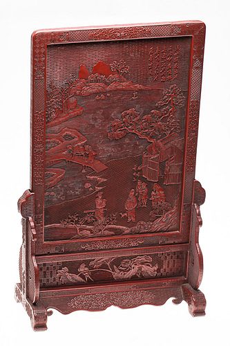 3863046: Chinese Cinnabar Lacquer Table Screen, Probably 19th Century E4RDC