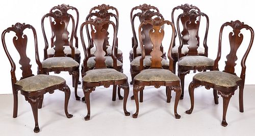 3863048: 12 Stickley for Colonial Williamsburg Queen Anne
 Style Mahogany Dining Chairs, 20th Century E4RDJ