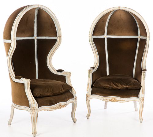 3863074: Pair of Louis XV Style Velvet Upholstered Canopy Chairs E4RDJ