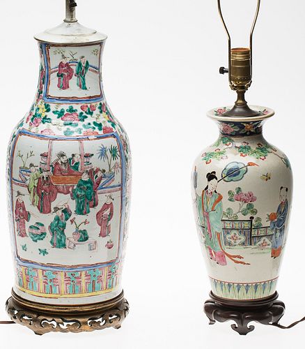 3863084: 2 Chinese Famille Rose Vases, Now Mounted as Lamps E4RDC