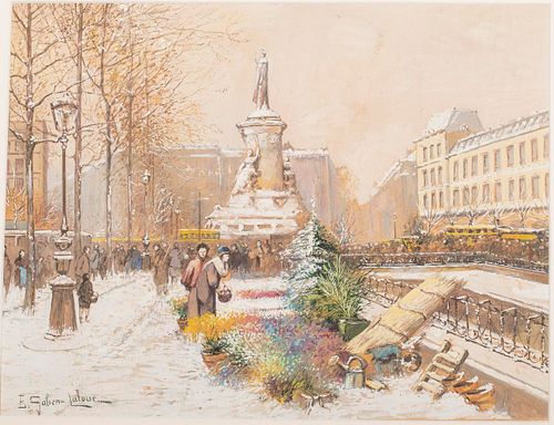 3863096: Galien Laloue (Fr. 1854-1941), Paris Flower Market, Watercolor E4RDL