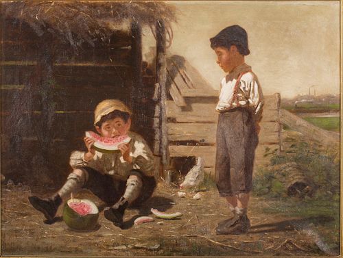 3863108: William Morgan (New York, 1826-1900), Boys Eating
 Watermelon, Oil on Canvas E4RDL