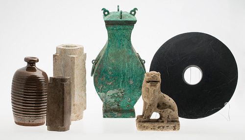 3863110: 6 Chinese Ceramic, Metal and Stone Articles E4RDC