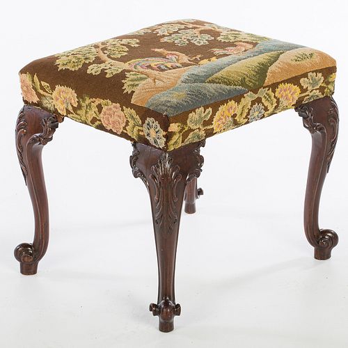 3863124: George III Mahogany Needlepoint Upholstered Footstool, 18th Century E4RDJ