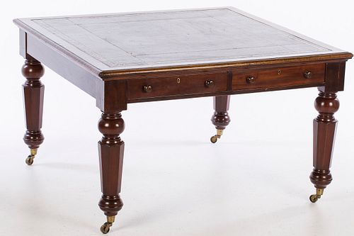 3863132: Victorian Mahogany Leather Inset Library Table, Mid 19th Century E4RDJ