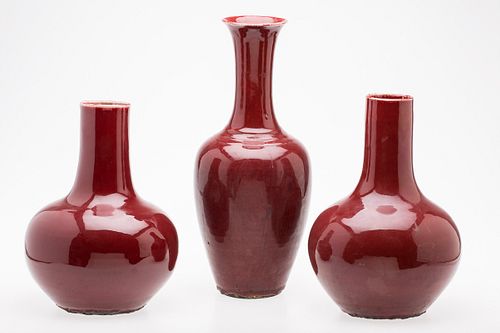 3863177: 3 Chinese Copper Red Glazed Vases, Modern E4RDC