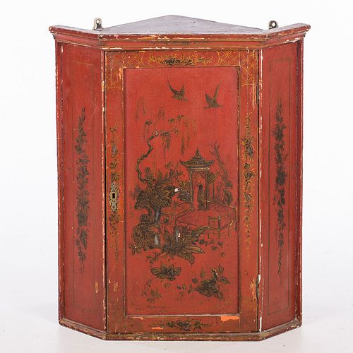 3863193: George III Red Japanned Hanging Corner Cabinet, 18th/19th Century E4RDJ