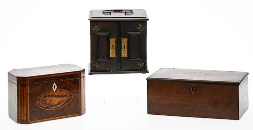 3863194: George III Burlwood Inlaid Tea Caddy, Document
 Box and Dutch Miniature Cabinet E4RDJ