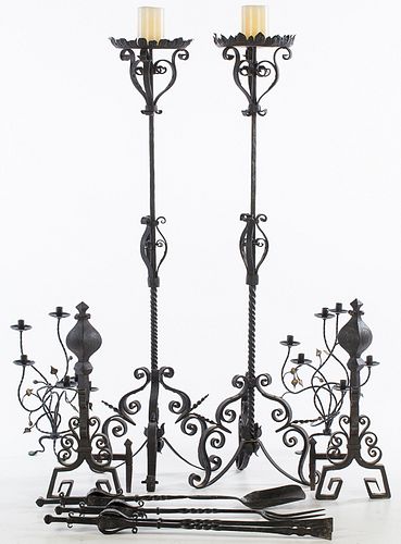 3863220: Group of 9 Wrought Iron Articles, 20th Century E4RDJ