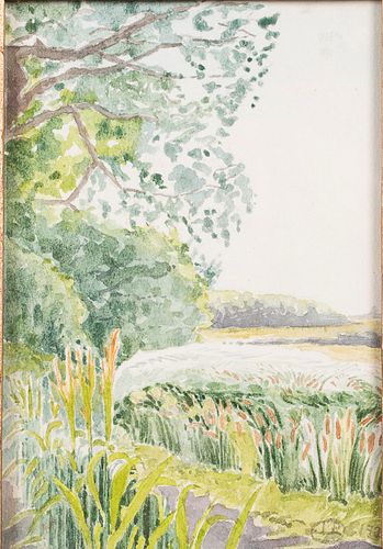 3863254: Lucien Pissarro (French/English, 1863-1944), Summer
 Fields, Watercolor on Paper, 1930 E4RDL