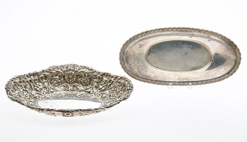 3863260: Sterling Silver Repousse Oval Bowl and Bread Tray E4RDQ
