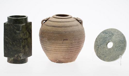 3863273: 3 Chinese Ceramic and 4 Hardstone Articles, Han Dynasty and Later E4RDC