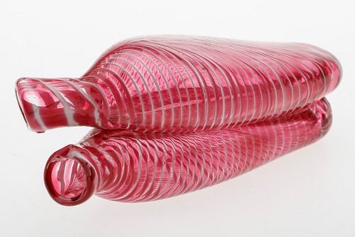 3863275: Nailsea Cranberry Glass Gimmel Flask, 19th century E4RDF