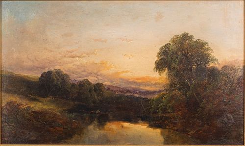 3863276: British School, Man Fishing in a Landscape, Oil
 on Board, 19th Century E4RDL