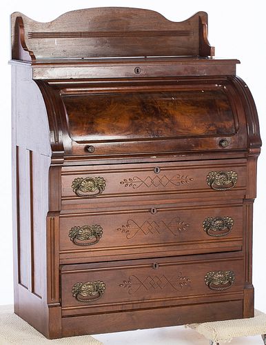 3863290: American Eastlake Walnut Roll Top Desk, 19th Century E4RDJ