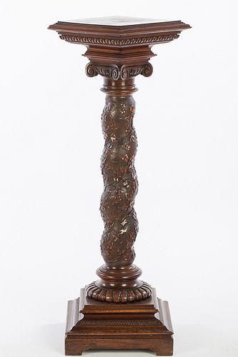 3863299: Carved Walnut Column, 19th Century E4RDJ