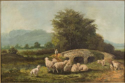 3863300: Ralph Miller (Ohio/California, 1858-1945), Sheep
 in a Landscape, Oil on Canvas E4RDL