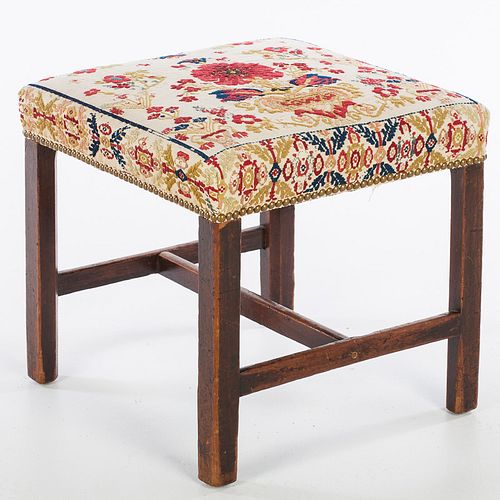 3863303: George III Mahogany Needlework Upholstered Footstool, 18th Century E4RDJ