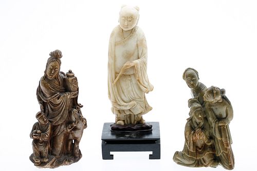 3863310: Group of 3 Chinese Carved Stone Figures E4RDC