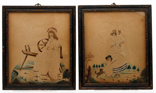 3863311: Pair of Watercolor and Punchwork Paintings, 18th/19th Century E4RDJ
