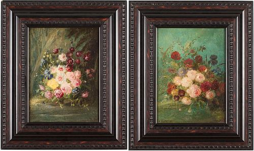3863316: Eugene Bertrand (1858-1934, French), 2 Floral Still
 Lifes, Oil on Board E4RDL