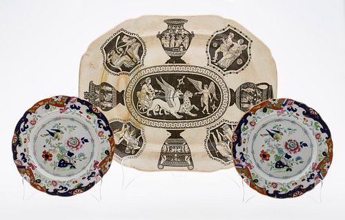 3863324: English Ironstone Meat Platter and Pair of Plates, 19th Century E4RDF