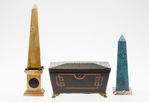 3863343: Regency Black Painted Box and 2 Marble Obelisks, 19th/20th Century E4RDJ